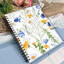 YeeCASE Spiral Notebook 9”x11”, 5 Removable Dividers, 300 Pages/150 Sheets Floral Notebookfor Women Men, College Ruled A4 Spiral Notebook Journaling Notebook for Work, School (A4, Blue Flower)