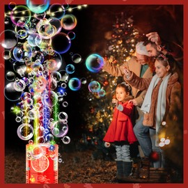 Ivtivfu Fireworks Bubble Machine, Automatic Fireworks Bubble Maker with Lights and Switchable Sound for Children, Ceremony, Christmas, Party, 13 Holes with 80 ml Bubble Solution