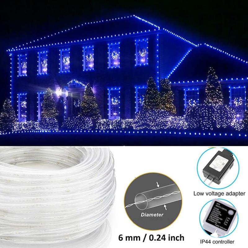 Solhice 75ft LED Rope Lights Outside Blue, 280 LEDs Waterproof
