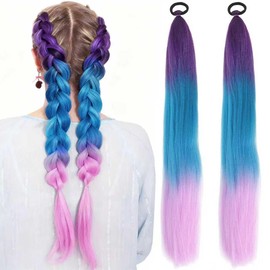 Pack of 2 Synthetic Hair for Braiding 70 cm, Hair Strands for Braiding Hair, Colourful Hair Strands for Children's Party, Festival, Carnival Decoration