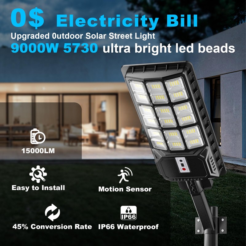 Sinpbw Solar Street Light 9000W Outdoor Light Wide Angle Motion