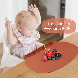 Silicone Placemat with Food Catching Pockets for Baby & Kid, Food Grade Silicone Non-Slip Toddler Food Place Mats with Raised Edges for Dining Table (Clay)