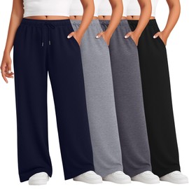 Evervibe 4 Pack Women's Plus Size Pants Lounge Wide Leg Yoga Pants High Waist Drawstring Sweatpants with Pockets(Navy Blue, Light Gray, Dark Gray, Black,3X-Large)