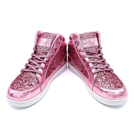 IGxx Men Glitter Shoes Women Sparkly Sneakers High Top Bling Sequins Boots Shiny Fashion Party Disco Retro Metallic Pink Shoes Men 9.5