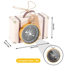 Jenngaoo Pack of 20 Gift Box Compass, Suitcase Shape Boxes with Kraft Tags Decorative Souvenirs for Wedding Baby Shower Wedding Travel Party (Gold)