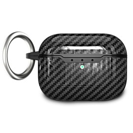 AKABEILA Hülle für AirPods Pro 2 2022 Case Cover mit Karabiner TPU Schutzhülle Kohlefaser Textur Stoßfest Robuste Hülle Ladehülle Front LED Sichtbar