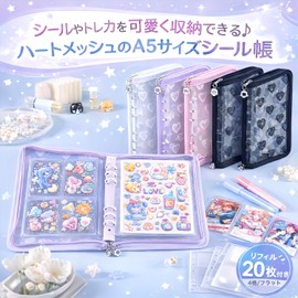 Sticker Notebook, Set of 20 Refills, A5, Large Capacity, Transparent, 6 Holes, Clear, Adult, Binder, Cute, Girls (Pink)
