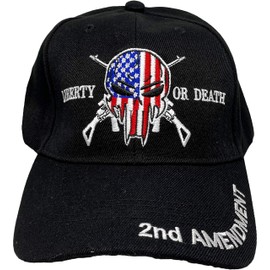 Black Duck Brand Liberty Or Death 2nd Amendment Patriotic Skull Embroidered Baseball Hat (1) Black