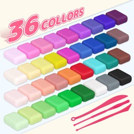 Air Dry Clay 36 Colors，Modeling Clay for Kids, with 3 Sculpting Tools and 6 Sheets Dinosaur Stickers, Safe & Non-Toxic, DIY Molding Clay Gift for Boys and Girls