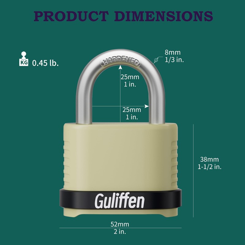 Guliffen Outdoor Combination Lock, Heavy Duty Weatherproof Combination Padlock, 4