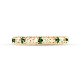 Jewel Zone US Round Cut Simulated Green Emerald Stackable Ring in 14K Yellow Gold Over Sterling Silver Ring Size-6.5
