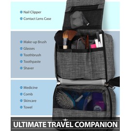 Fosmon Hanging Travel Toiletry Bag, Compact Toiletries Organizer, Cosmetic Makeup Portable Bag, Shower Bathroom Shaving kit, Hygiene Water-Resistant Carrying Travel Accessories for Men and Women