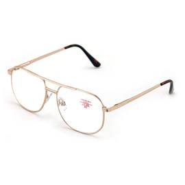V.W.E. Metal Aviator Reading Glasses - Big Lens Spring Hinge Square Reader (Gold, 1.50)