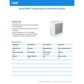 Feit Electric Smart Indoor WiFi Temperature and Humidity Sensor for Precision Environment Control, Wireless, Digital Remote App Control, Get Notification Alerts and No Hub Required - Temp/WiFi