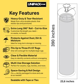 Rug Storage Bag – Extra-Long 390” Carpet Bag, Cut-to-Use Convenience – Waterproof & Tear-Resistant Plastic Rug Cover – Fits Multiple Rugs (Up to 9x12) – Durable Moving & Storage Solution