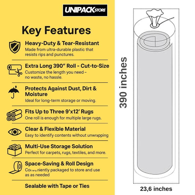 Rug Storage Bag – Extra-Long 390” Carpet Bag, Cut-to-Use Convenience