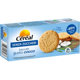 Céréal Biscotti, Senza Zucchero, gusto cocco, merendine dolci senza zuccheri, fonte di fibre, in monoporzioni, 132 g