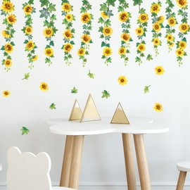 Winhappyhome Plant Vine Sunflower Wall Sticker Background Wall Living Room Decoration Wall Stickers