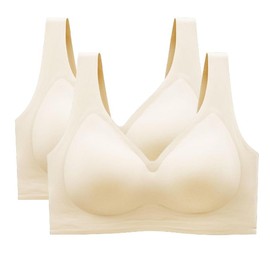 SOFT INTENTION Women's Seamless Bra Wireless Bra Full Coverage Push Up No Underwire Tshirt Comfortable Everyday Plus Size Friendly- Jelly:_Beige Duo Bundle - 2 Pcs_XL (Size 4)