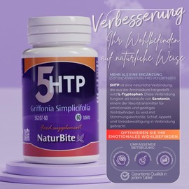 Griffonia Simplicifolia (5-Htp) Naturbite, 120 Tablets Promotes Relaxation and Reduces Stress, Helps Mood, Improves Natural Sleep and Restful Rest