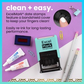 ExcelMark 2445 Date Stamp with Text - Blue and Red Ink (Seafoam Mount, Paid)