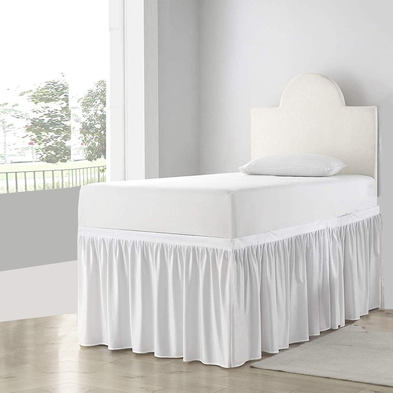 Cottingon,Dorm Room Bed Skirt,100% Microfiber,White Solid -Twin XL/46 Drop