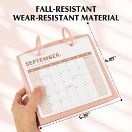 BIBIAGE Simple Style Desk Calendar 2025-2026, 2 Years Stand Up Desk Calendar from Jan 2025 - Dec 2026 with Standing Flip Desktop Calendar for Home Office School,Powder Pink