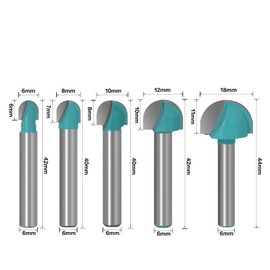 CENPEK 5Pcs 6mm Shank Round Nose Cove Core Box Router Bit Drill for Woodworking Carbide Tipped Cove Core Box Router Bit