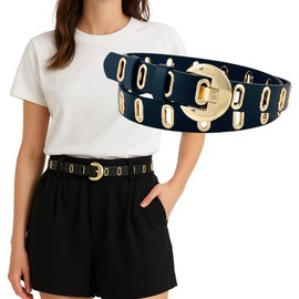 KUMSODE Men's Double Hole Belt with Punk Style Cosplay Hip Hop Belt Skirt for or Gothic Outfits Rivet Belt Women (100 cm x 2.3 cm)