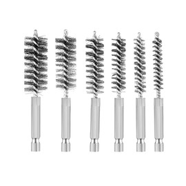 XUKZIMA 6 Pcs Bore Brush Stainless Steel Bore Brush Bristles wire brush for drill Washing Polishing Tools with 1/4 inch Hex Shank Handle for Cleaning Rust Auto Corrosion Tubes Holes(Copper)