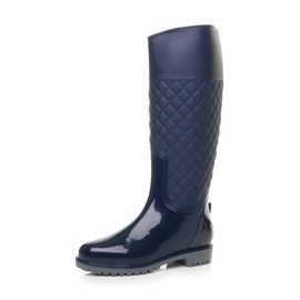 AJVANI Womens Ladies Grip Sole Quilted Waterproof Wellington Boots Wellies Size 8 41 Navy