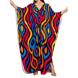 OHOXOE - Vestido de caftán para mujer, cuello en V, para traje de baño, ropa de descanso ligera Mumu y vestido caftán para el hogar, Geometría abstracta azul, One Size
