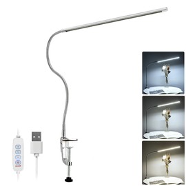 lishumei Desk Lamp with Clamp, 3 Modes 10 Brightness 360° Rotation Eye-Caring Reading Light,8W Long Flexible Gooseneck, Architect Task Lamp, USB Clamp Light for Home Office Manicure Reading