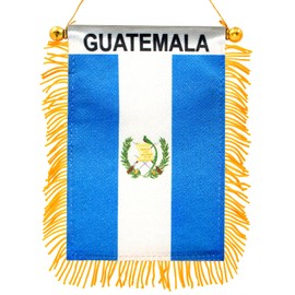 Anley 4 X 6 Inch Guatemala Fringy Window Hanging Flag - Mini Flag Banner & Car Rearview Mirror Décor - Fringed & Double Sided - Guatemalan Hanging Flag with Suction Cup