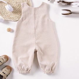 AHUGHAUE Toddler Baby Fall Winter Outfit Girl Boy Bear Embroidery Overall Pants Suspender Corduroy Jumpsuit with Pocket (Khaki, 0-3 Months)