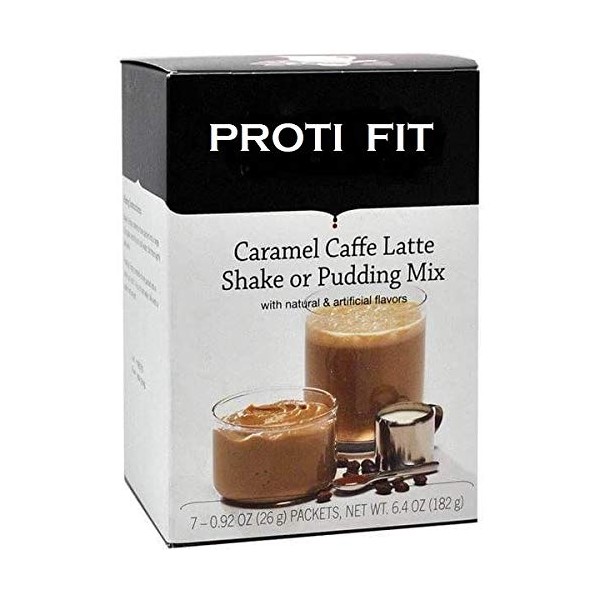 Proti Fit - High Protein Diet Shake & Pudding Mix | Caramel Caffe Latte | Low Calorie, Low Fat, Low Sugar (7/Box