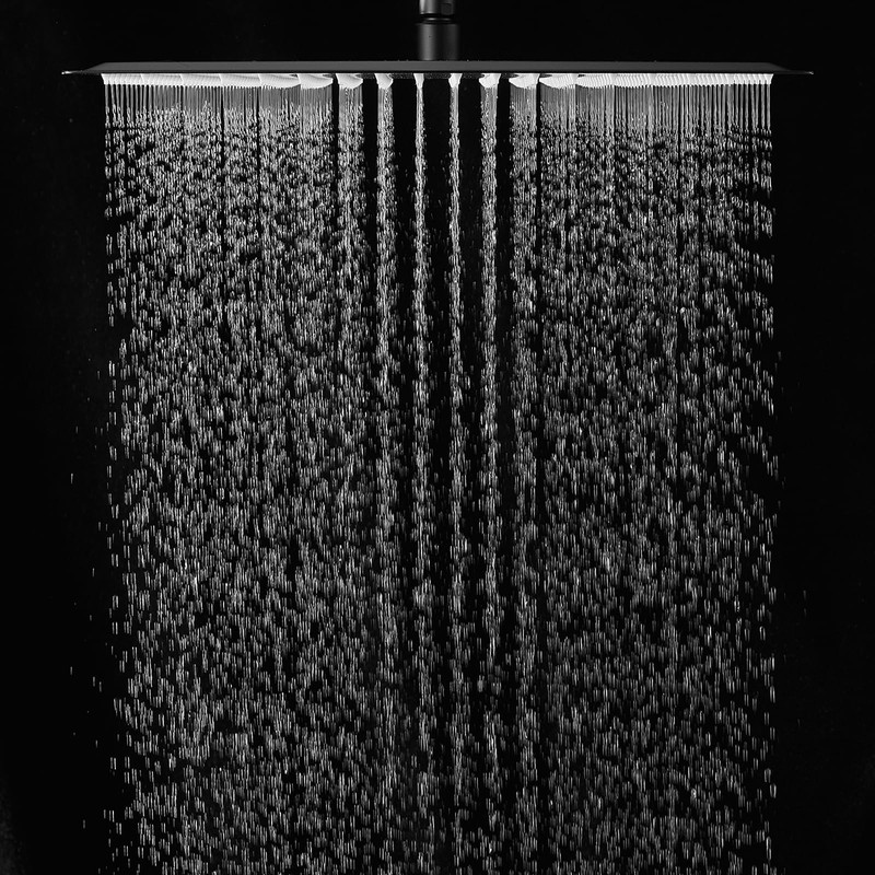 BWE Rain Shower Head High Pressure Black 16 Inch Square