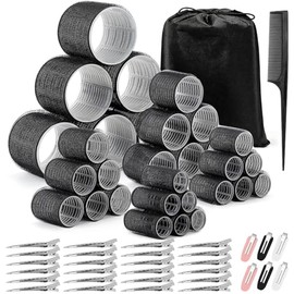 62 pzs Juego de Hair Rollers Autosujetantes con Clip,5 Tamaños de Rizadores de Cabello,20mm/25mm/36mm/44mm/54mm,Rulos Profesionales para Pelo Largo Corto y Flequillo,Incluye Peines y Bolsa de Regalo