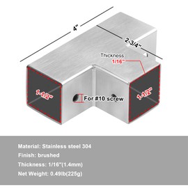 YIDU69Q 4 Pcs Stainless Steel 1-1/2" T Shape Square Tube Connector, 3 Way Square Tube Fitting Fence Guardrail Rail Clamp