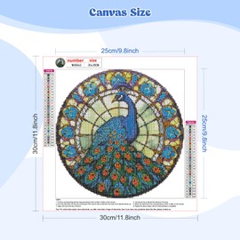 MEIYUDA Stained Glass Diamond Painting Art Kit Adults Peacock, 5D DIY Diamond Painting Full Kit for Adult Kids Crystal Art, Diamond Painting Art Craft Kits for Home Decor 30x30cm