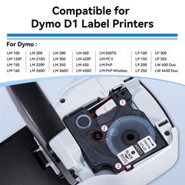 Unistar Compatible D1 12mm x 7m Tape Replacement for Dymo D1 A45013 Label Tape Black on White, Refill Dymo 45013 S0720530 Tape for Dymo LabelManager 160 210D 260D 280, 6 Cartridges