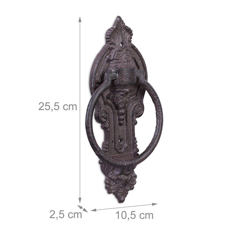Relaxdays Antique Knocker, Cast Iron, Embellished Knocking Ring, For Front