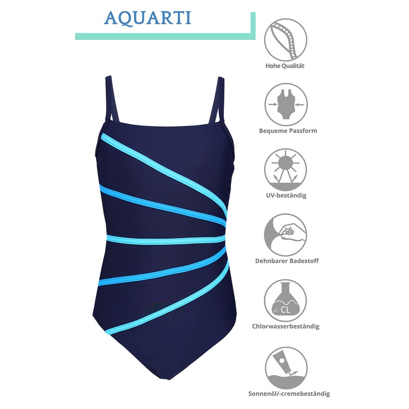 Aquarti Girls' Swimming Costume with Spaghetti Straps, Stripes - 146