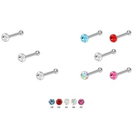 PIERCINGLINE Nose Stud Set of 3 925 Silver with Round Crystal Nose Piercing Stud Set Silver, Silver, Crystal