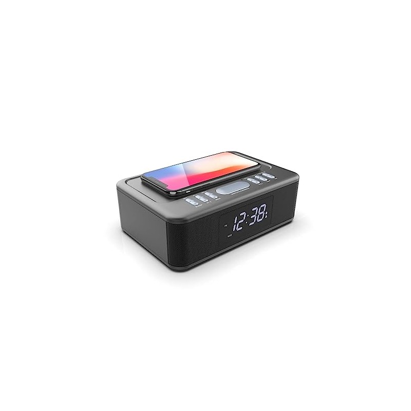 Lenoxx Wireless Charging Wireless Technology Alarm Clock - Black, Sleek