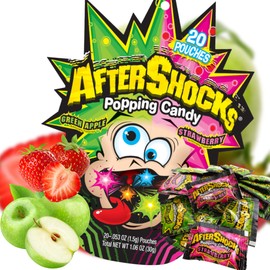 Needzo Aftershocks Green Apple and Strawberry Individually Packaged Extreme Sour Popping Rocks Candy, Fizzy Fun Novelty Candies, 40 Packets, Pack of 2