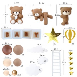 Decoración para tartas de oso con letras de bebé, decoración para fiestas de cumpleaños (café)