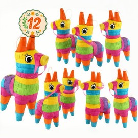 GIFTEXPRESS 12pc Value Pack Mini Donkey Piñatas 7.5x5.5", Rainbow Party Decoration for Cinco De Mayo, Fiestas, Taco, Llama Birthday, Carnival, Classroom & Table Centerpiece Party Favor