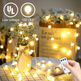 Globe String Lights 43ft 70 Led, Indoor String Lights Bedroom, 8 Modes Fairy Lights Plug in, Extendable Outdoor Decorative Lights for Christmas Decoration, Wall, Patio, Wedding, Holiday, Warm White