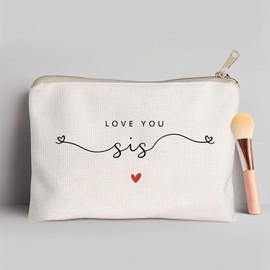 Love You Sister Best Friend Gifts Makeup Case to Bestie Cosmetic Bag Little Sister Birthday Gift Linen Cotton Toiletry Bag to Bridesmaids Travel Bag